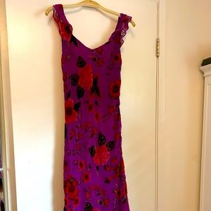 Gorgeous velvet burnout Devore purple red rose floral dress vintage